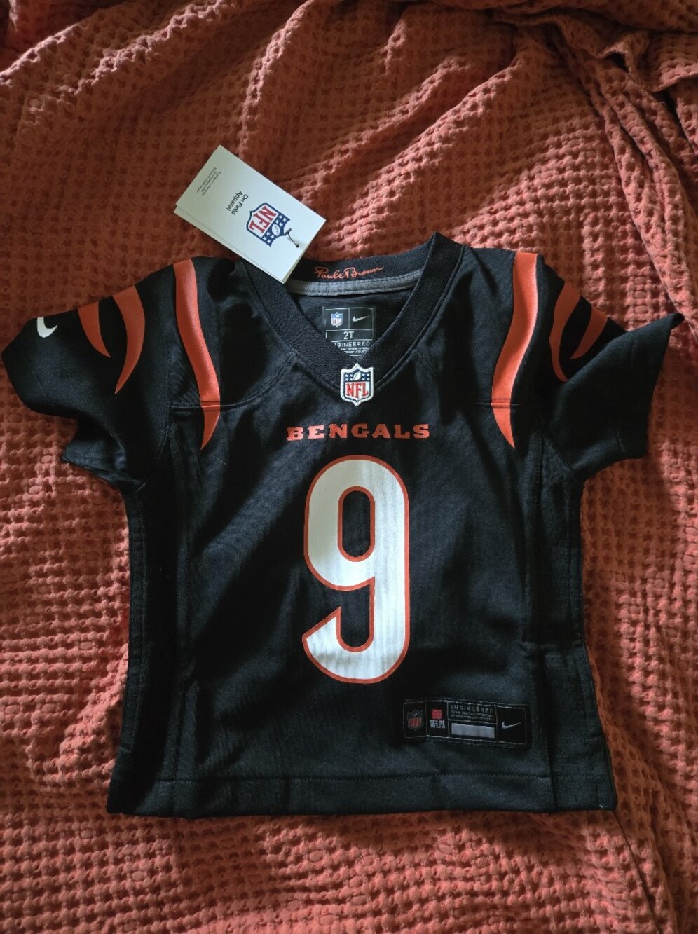Nike 2T Black and Orange Bengals Burrow Jersey
